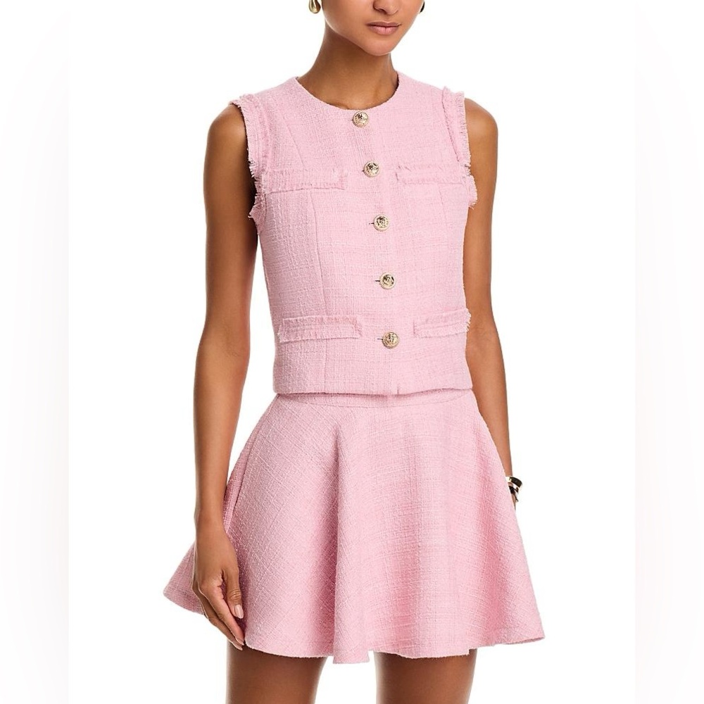 Aqua Pink Tweed Boxy Vest and Skirt Set Small